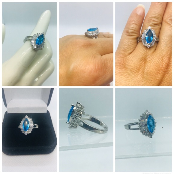 EUC Sterling Silver Lab Created Blue Topaz - Picture 3 of 5